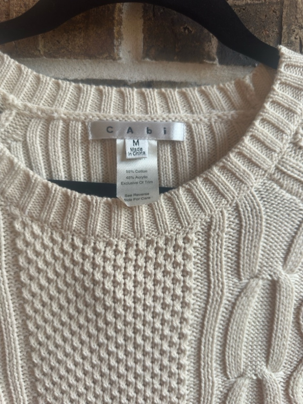 Cabi Cream Cable & Seed-Stitch Crewneck Sweater View 4
